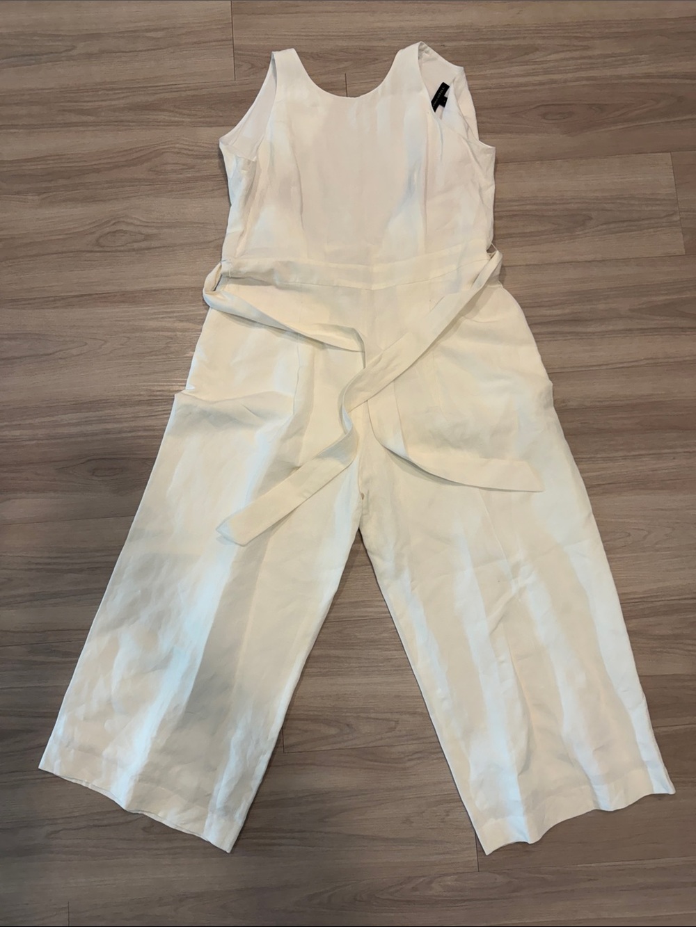 Banana Republic Cream Sleeveless Wide-Leg Jumpsuit with Waist Tie